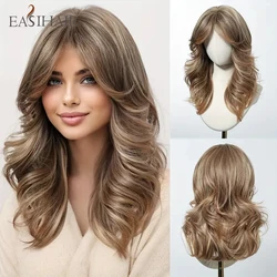 Light Brown Layered Synthetic Wigs With Side Bangs Medium Length Wavy Wigs for Women Natural Hair Daily Use Party Fake Wigs Hair