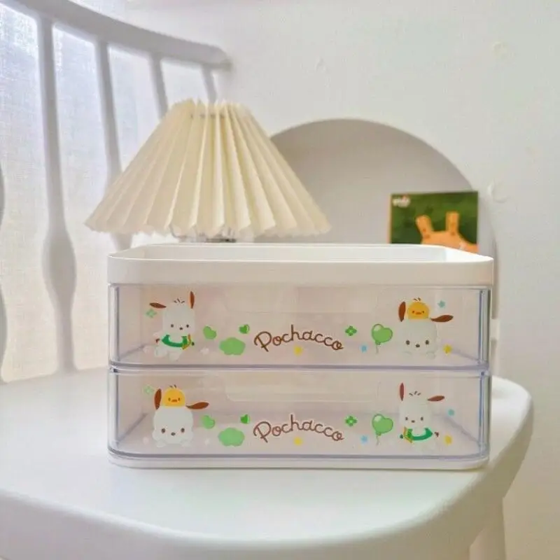 سانريوس سينامورول لطيف طبقة مزدوجة صندوق تخزين الأدوات المكتبية الكرتون طالب عنبر غرفة نوم سطح المكتب درج نمط صندوق بلاستيكي #5