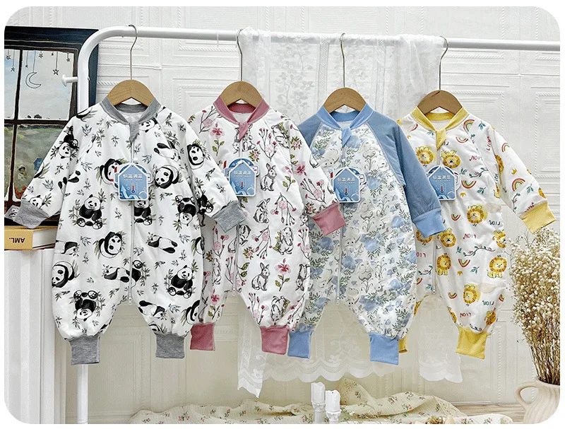 Saco de dormir antipatadas de algodón grueso para bebé, mono envuelto con patas para el hogar, cálido, sin hueso, con temperatura constante