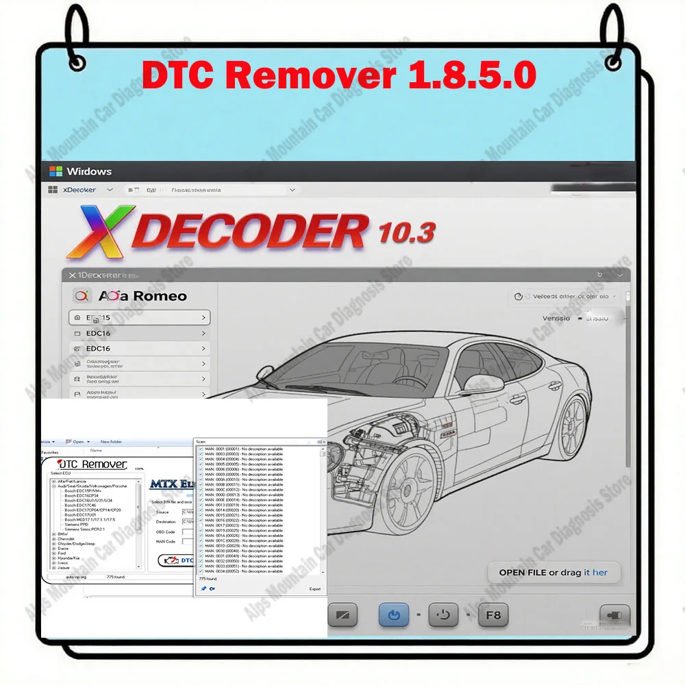 

XDecoder 10.3 Car Tools + DTC Remover 1.8.5.0 For KESS KTAG FGTECH OBD2 Software MTX Keygen Full Unlimited Software for Window 7