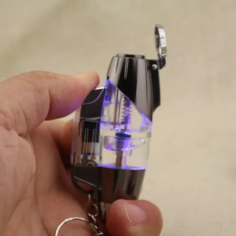 Outdoor Windproof Butane Gas Lighter Transparent Body Blue Jet Flame Turbo Torch Portable Cigar Lighter Personalized Men's Gift view 3