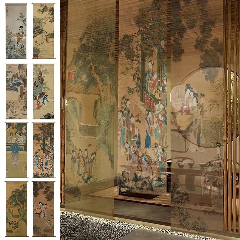 New Chinese Style Traditional Lady Hanging Decoration Semi-transparent Hanging Cloth Classical Zen Wall Decor for Tea Room