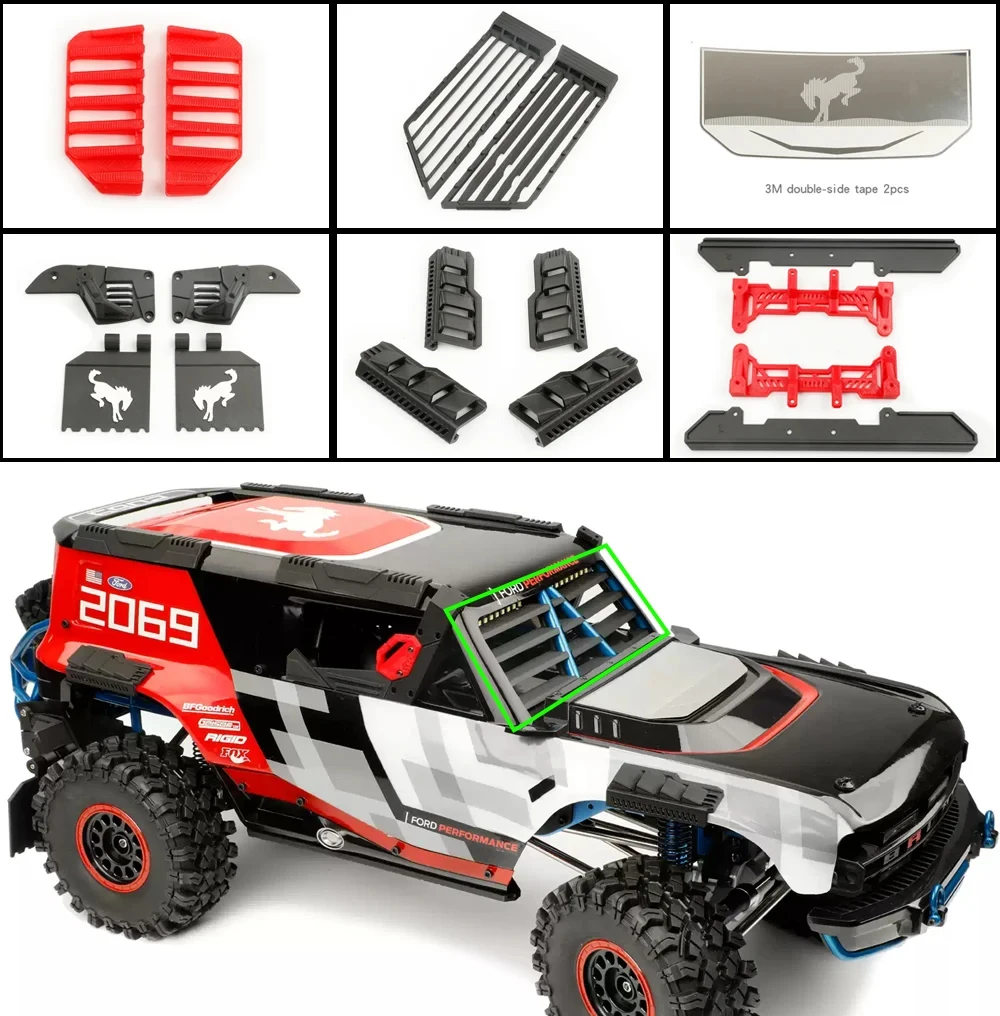 Rcdream 1/8 Hood Decoration Decal Metal Sheet Windows Guard Grille Body Protective Armored Block for H8p Bronco Upgrade Parts