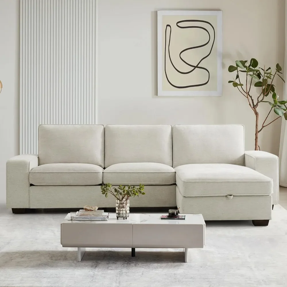 L-Shaped Sofa with Storage,  Couch for Living Room, Sofa with Reversible Chaise,, 3-Seater Apartment Sofa with Charge Ports100