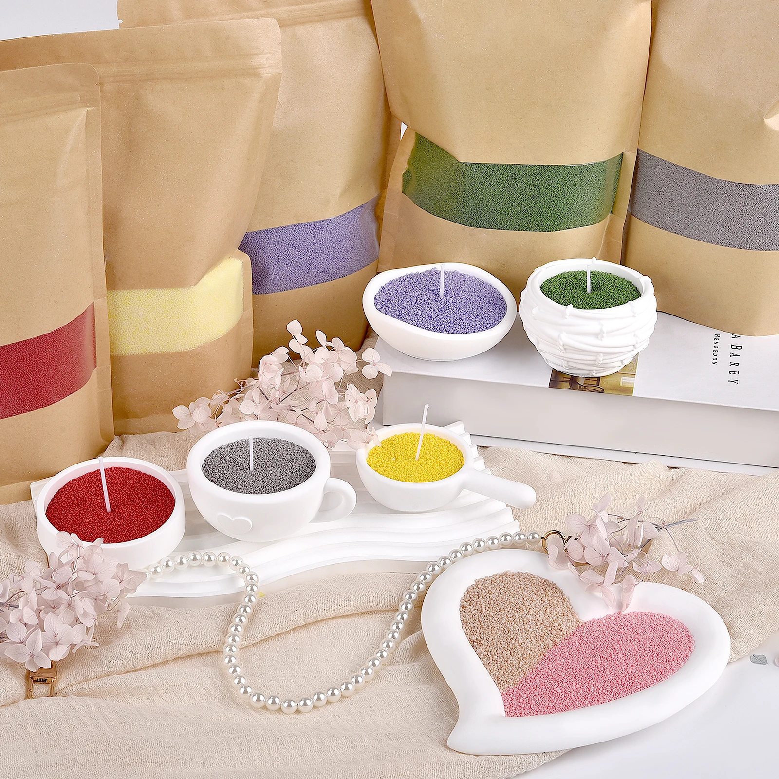 1000/500g 16colors Sand Wax Ice Flower Wax DIY Scented Candle Making Accessories Snowflake Wax Pearl Candles Sand Painting Tools