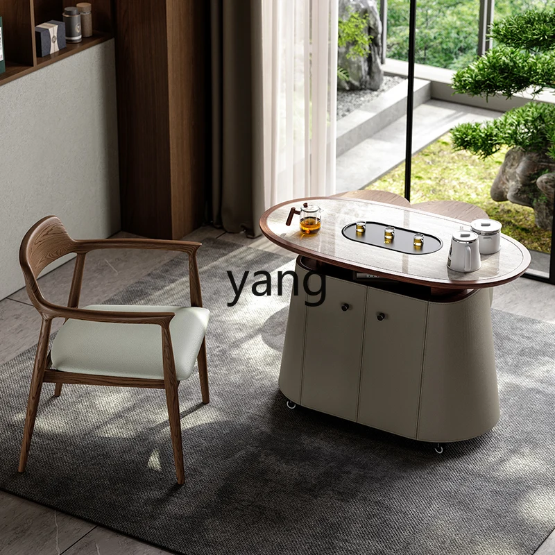 LMMMultifunctional Solid Wood Side Table for Home Living Room Kung Fu Tea Table with Integrated Kettle