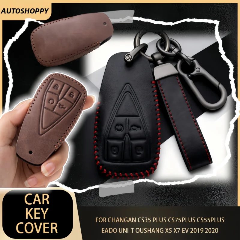 

Leather Shell Fob For Changan CS35 PLUS CS75PLUS CS55PLUS Eado UNI-T Oushang X5 X7 EV 2019 2020 Car Key Case Cover Accessories