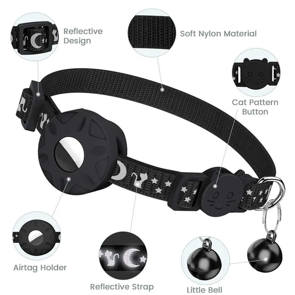 Reflective Star for AirTag Silicone Case Cat Dog Collar with Bell Safety Buckle Pet Tracker Case Puppy Kitten Not Include Airtag