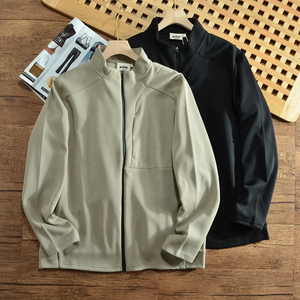 

Men's Outdoor Casual Air Cotton Stand Collar Sweatirt Cardigan Jaet Spring Autumn Pure Color Loose Fit Youth Faion