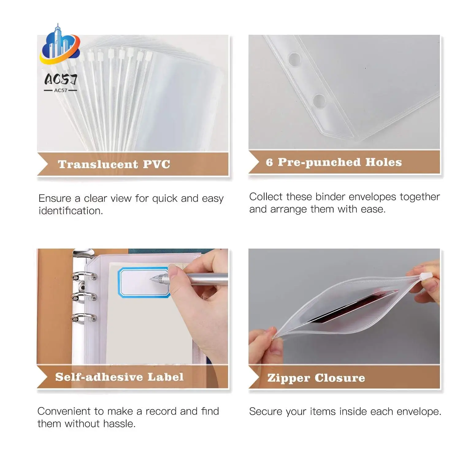 

AC57-A6 Budget Binder With Zipper Envelopes,Binder Cover Folder Budget Planner With Cash Envelopes Pockets & Label