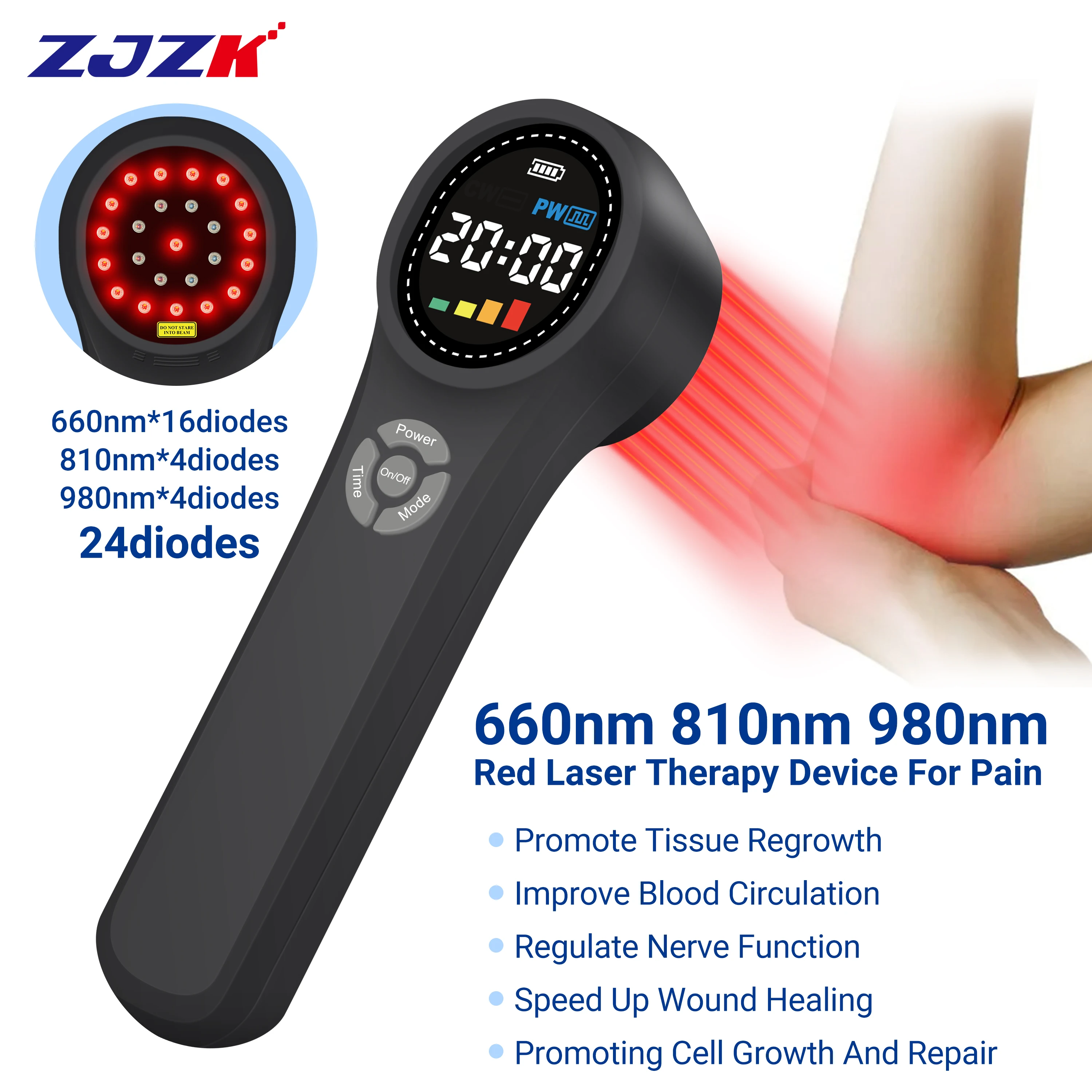 

ZJZK Laser Disc Light Therapy 660nmx16diodes Laser Light 810nmx4diodes+980nmx4diodes For Pain Relief Sciatica Tennis Elbow