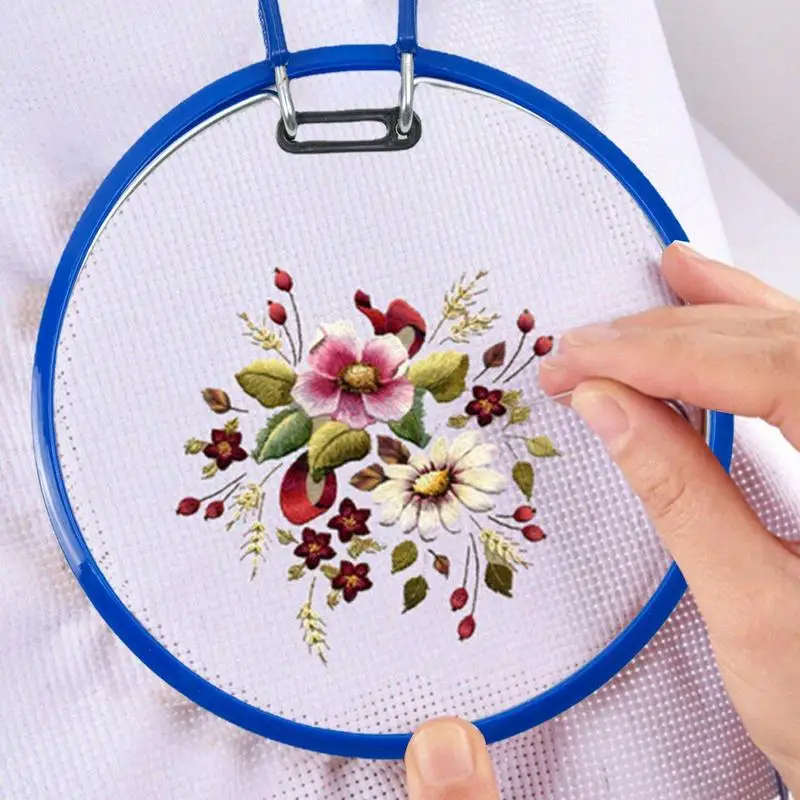 4Pcs Embroidery Stretch Hoop Frame Ring Set Round Plastic Needlecraft Sewing Tools Accessories 22cm/8.66in Random Color