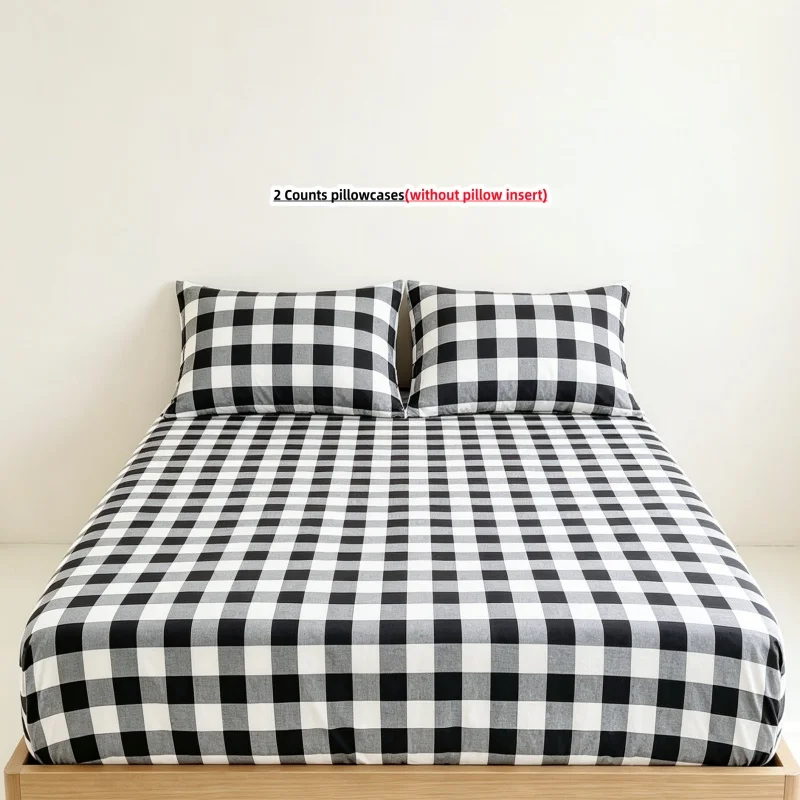 3Pcs Plaid Fitted Bed Sheet With Elastic Band Anti-slip Adjustable bow Mattress Cover (Pillowcase without pillow core))