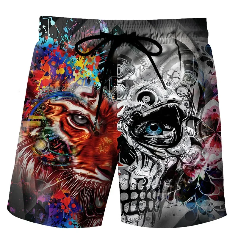 

New pants skull shorts men's Gothic summer printed 3D shorts men's hip hop casual beach pants Bermuda oversized shorts