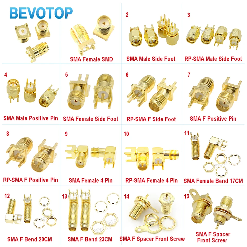 10 Piezas Conector RF SMA Macho/Hembra para Montaje en Panel con Poste de Soldadura, Dorado, Precio al por Mayor
