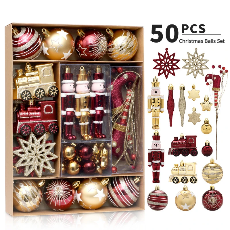 

Christmas Balls Set, Ornaments, Gold Painted, Christmas Tree Decoration, Home Pendant, 50Pcs