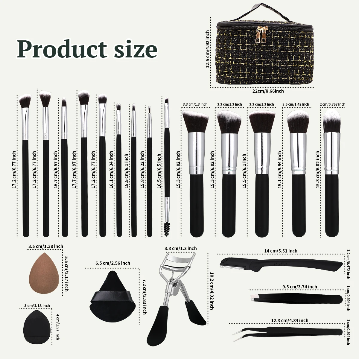 Juego de brochas de maquillaje de 25 piezas, diseño elegante, esponja suave, esponja de alta calidad, esencial para viajar.