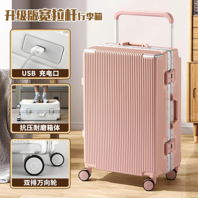 Multifunctional Rolling Luggage Travel Suitcase Password Trolley Box Large Capacity Unisex Trunk Fashion Wide Pull Rod Luggages