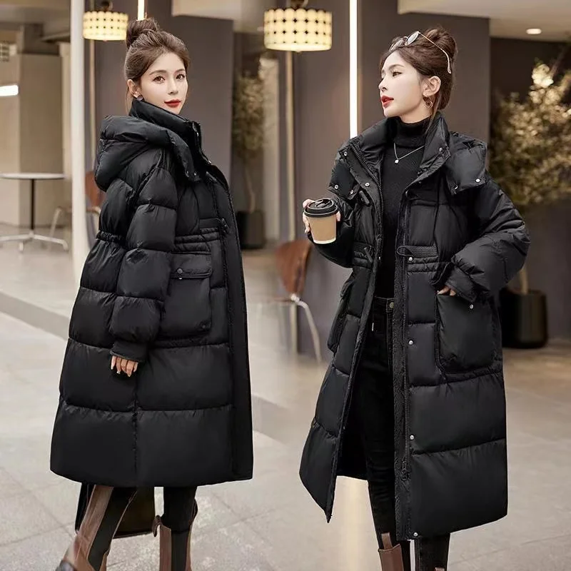 

2024 New Down Coats New Long-style Cotton Dress Korean Version Large Size Korean Fashion Jackets Winter Heat Parka Feminina