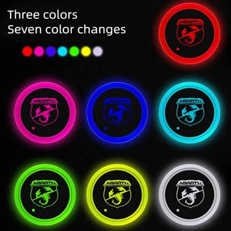 Luminous Car Water Cup Coaster Holder 7 Colorful Led Atmosphere Light USB Charging For Fiat 500 Panda Bravo Abarth Linea Croma