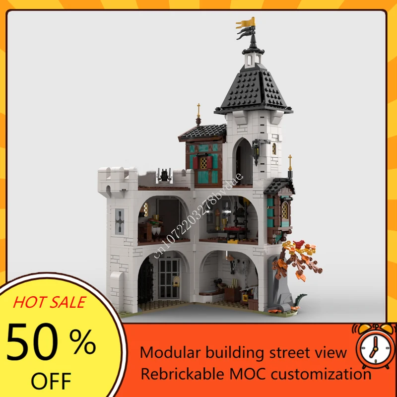 1213 Stuks Witte Toren Moc Creatieve Middeleeuwse Vesting Architectuur Kasteel Diy Model Bouwstenen Architectuur Assemblytoy Cadeau