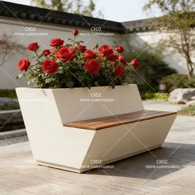 Outdoor Flower Box Seat Stool Combination Leisure Bench with Planter for Public Places Shopping Mall Sales Department Garden