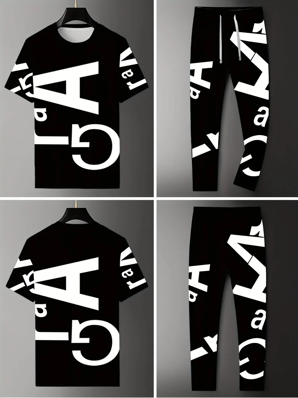 جديد الرجال الصيف شخصية رسالة مطبوعة مريحة للتنفس جولة الرقبة تي شيرت السراويل مجموعة ملابس عصرية في الهواء الطلق #2