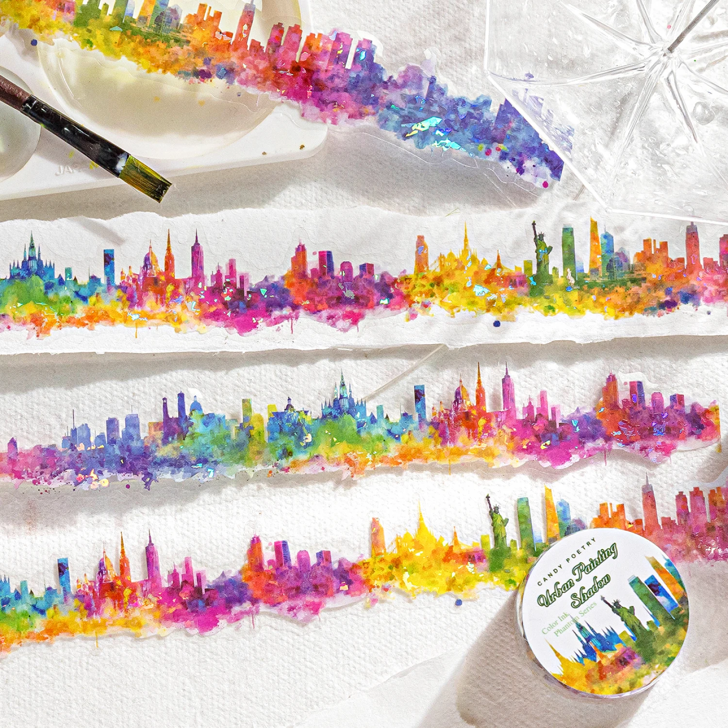 1 لفة ثلاثية الأبعاد قوس قزح فراشة الأزهار PET الشريط حساب اليد سكرابوكينغ مجلة DIY لوازم للديكور الفن الكولاج