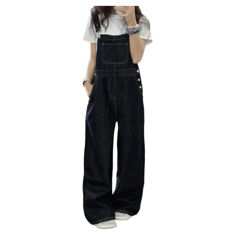Retro Koreanische Sle Lose Beiläufige Denim Overalls frauen Sommer 2025, Neue Gerade Bein Breite Bein Hosen Hohe Taille Lange Hosen