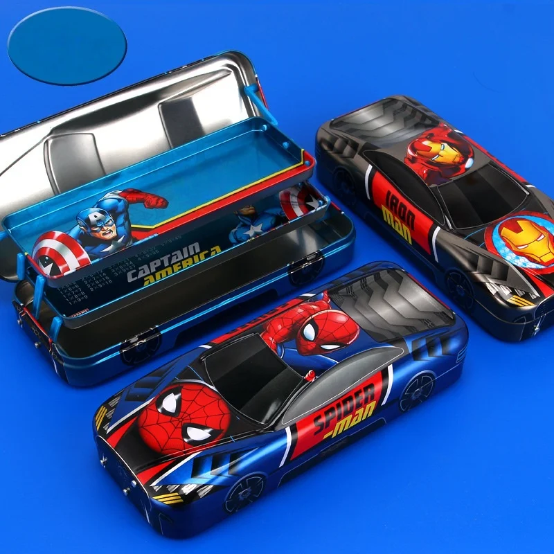 Estuche para lápices de Marvel Spider-Man, estuche para lápices de doble capa de gran capacidad con dibujos animados de Iron Man y Capitán América, regalos