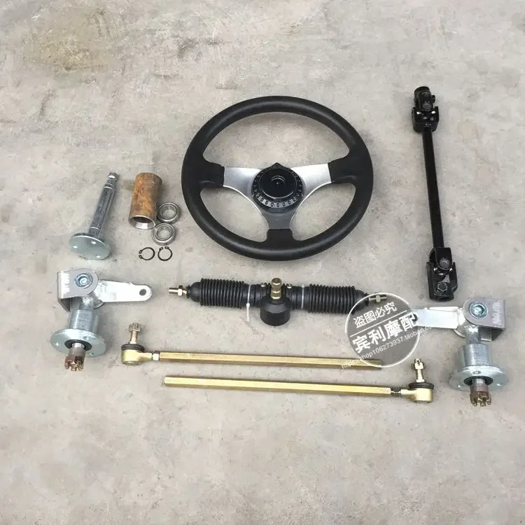 

295mm Steering Wheel 445mm Gear Rack Pinion Assembly Set U Joint Tie Rod Knuckle Assy for 110cc Go Kart Shaft Car