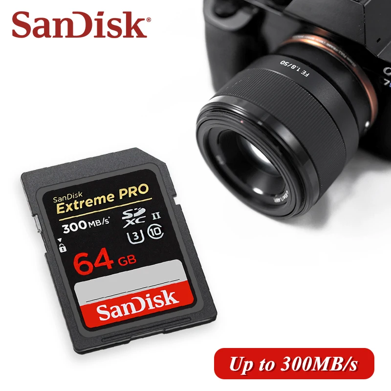 Оригинальная карта памяти SanDisk Extreme PRO SDHC/SDXC UHS-ll, чтение 300 МБ/с, запись 260 МБ/с, V90 U3 C10, 64 ГБ-256G, кинематологическое видео 8K/4K Оригинальная карта памяти SanDisk Extreme PRO SDHC/SDXC UHS-ll, чтение 300 МБ/с, запись 260 МБ/с, V90 U3 C10, 64 ГБ-256G, кинематологическое видео 8K/4K