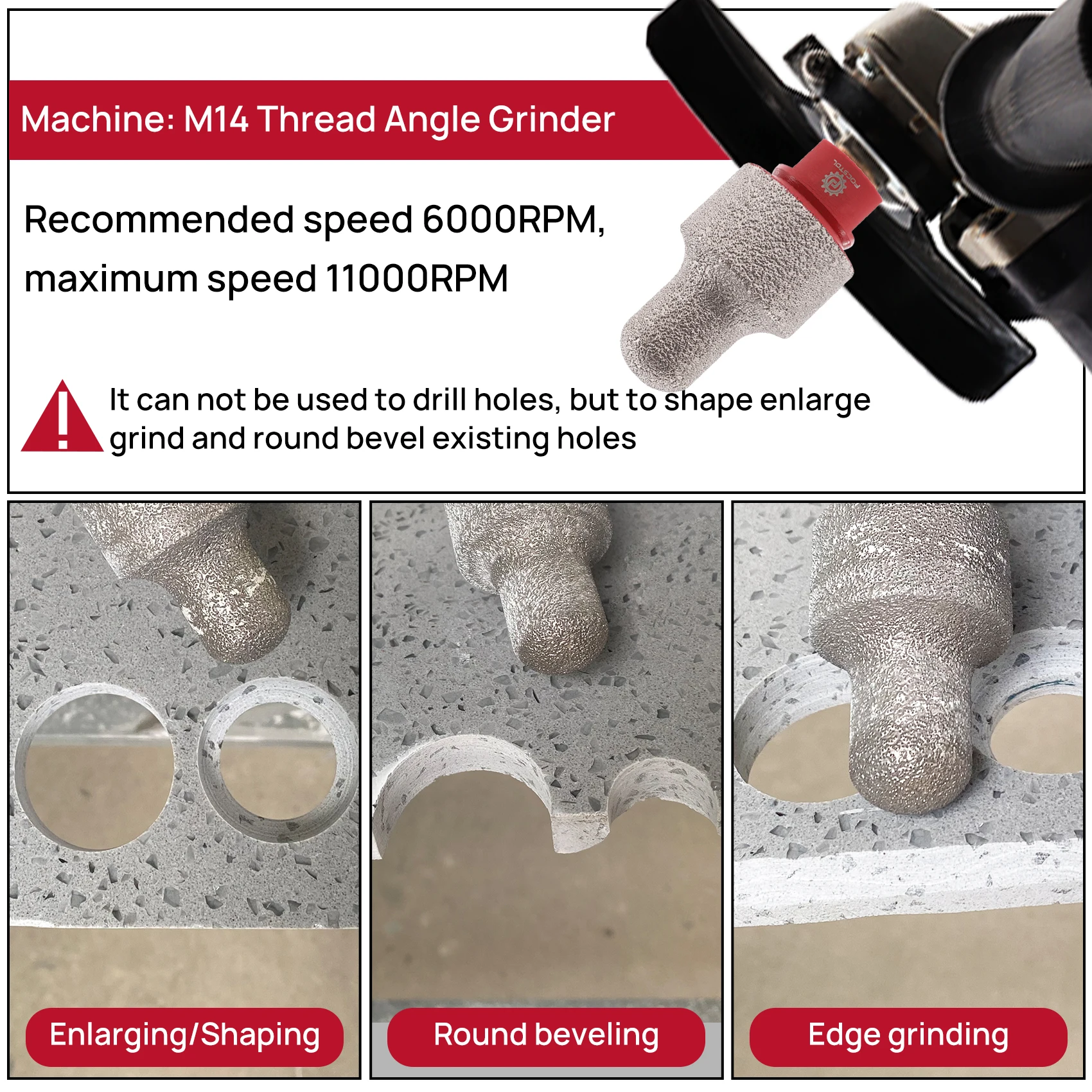 

FOCSTOL 1pc Milling Bit Diamond Milling Bit Enlarge Holes Bit for Ceramic Tile Porcelain Granite Milling Bit