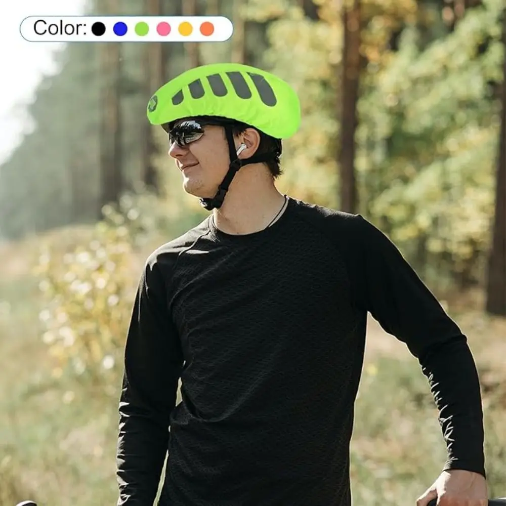 Reflective Strip Bike Helmet Rain Cover High Visibility Windproof Bicycle Helmet Cover Adjustable Waterproof view 5