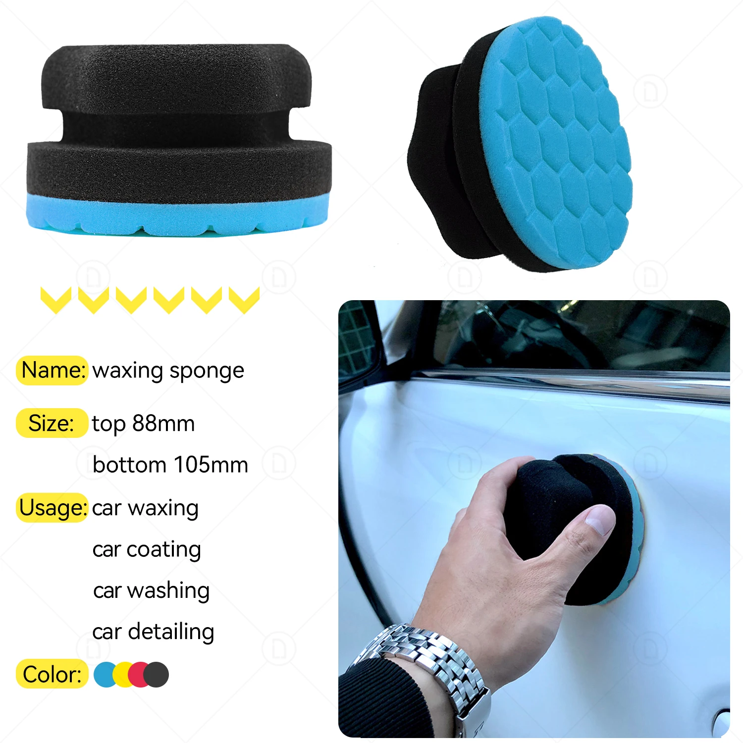 4\' Car Waxing Sponge Polishing Pad Hexagonal Grip Applicator Tire Wax Pad For Car Detailing Coating Wheel Shine Cleaning Washing