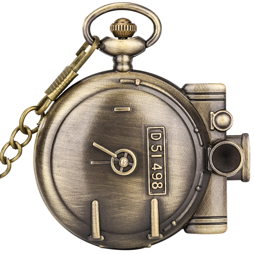 Bronze Steam Train Pocket Watch for Men Quartz Movement Roman Numeral Dial Clock Durable Necklace Watches Collectibles to Lady