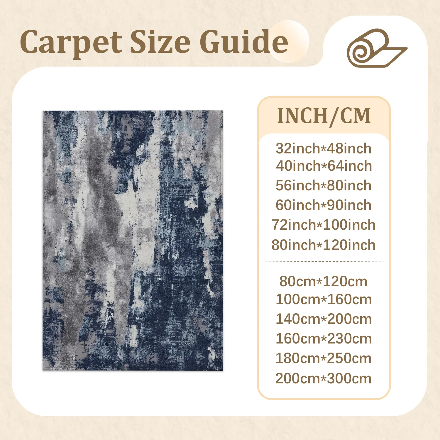 Large Indoor Area Rug, Soft Velvet Low Pile with Non-Slip Dotted Backing, Machine Washable Modern Abstract Blue Gray Distressed Pattern Rug for Living Room, Bedroom, Dining Room, Contemporary Home Floor Decor