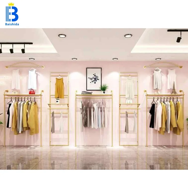 custom.Modern High-End Stainless Steel Hanger Display Cabinet Elegant Store Rack Women's Clothing