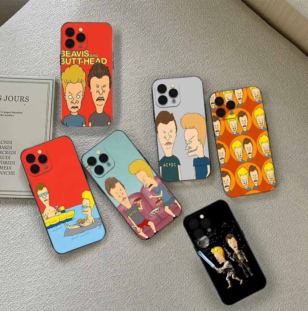 Phone Case For iPhone Cartoon B-Beavis And Butt-Head 12 11 13 14 15 16 Max Pro Plus Black Soft Silicone Cover