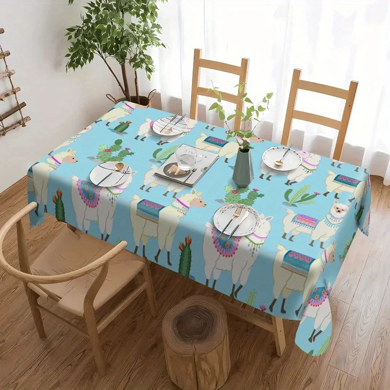 1PC Simple Style Alpaca Patterned Washable Tablecloth, Embroidered Edging, Printed Tableclothxzj
