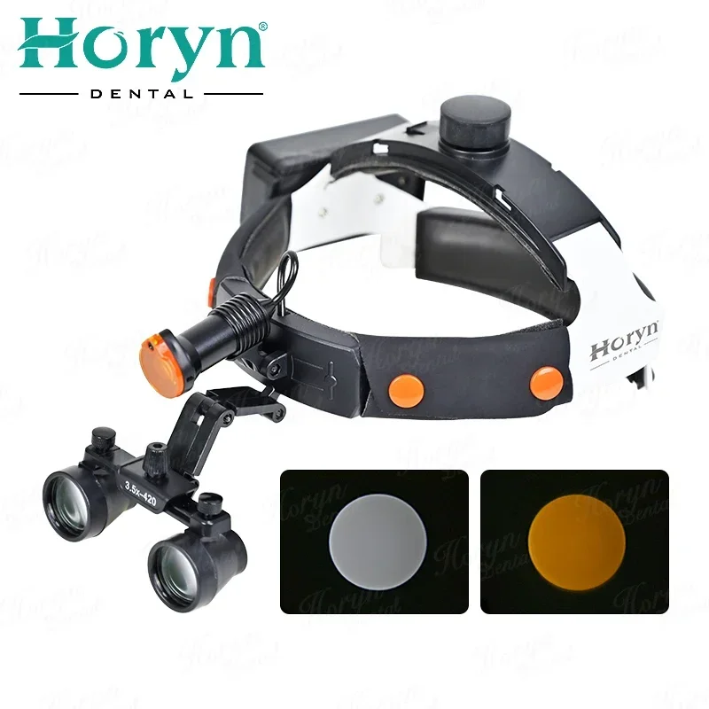 Ergonomic de ntal Lab Operation Glasses with Spotlight Headlight with Magnifier LED Eye Loupe with 2 Batteries