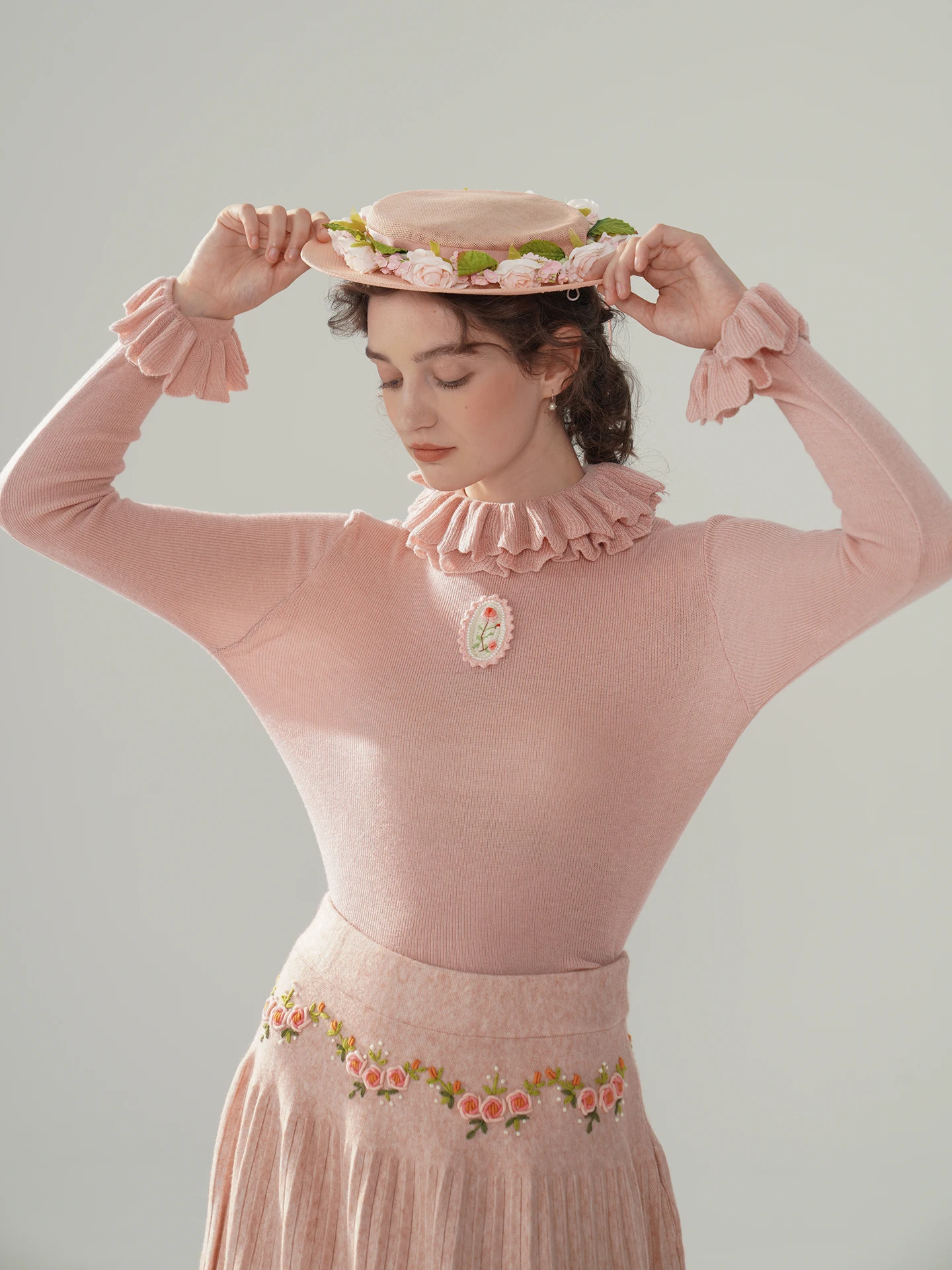 

84-120cmBust Fall Winter Pullovers Tops Women Elegant Slim Handmade Embroiderey Ralph Collar Cashmere Wool Knitted Base Sweaters