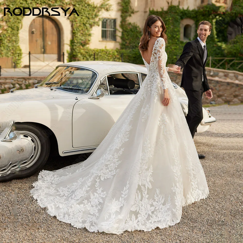 Roddrsy exquisito vestido de novia sin espalda V collar RODDRSY-exquisito vestido de novia con espalda descubierta, apliques con cuello en V, vestidos de novia de tul de línea A, Hochzeitskleider Damen grogen e grösche