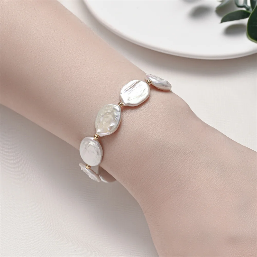 

YWYC 13.5mmX17mm Big Baroque Freshwater Pearl Bracelet Gold Color Bead Adjustable Women's Hand Bracelets 2025 New Arrivals