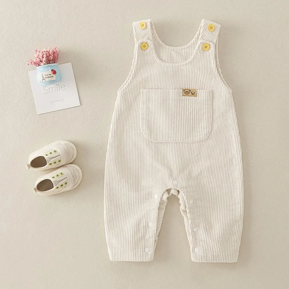 2023 Autumn Baby Clothes Newborn Cute Sleeveless Corduroy Overalls Soft Solid Cotton Button Romper Kids Casual Strap Bodysuit