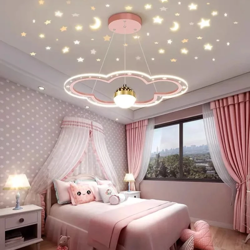 Modern LED Chandelier For Kid's Bedroom Study Hall Cloud Flower Shape Indoor Lighting Lamp Luster Fixtures Starry Sky Decor drop
