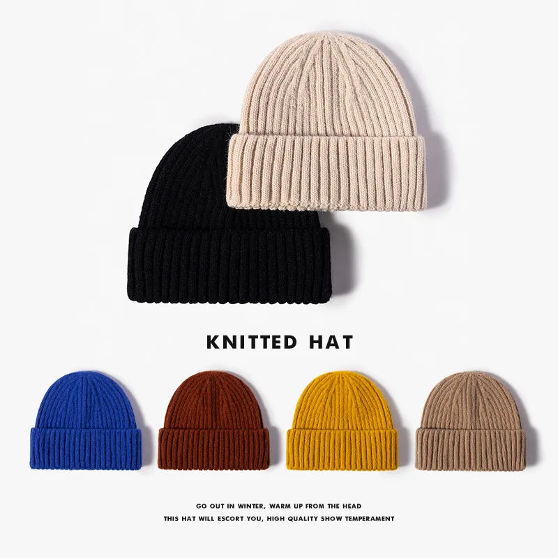 

Hat Autumn Winter Warm Knit Cap Short Melon Skin Hat men's Dome Knit Hat women's Retro Caps Brimless Cold Hat 4m682