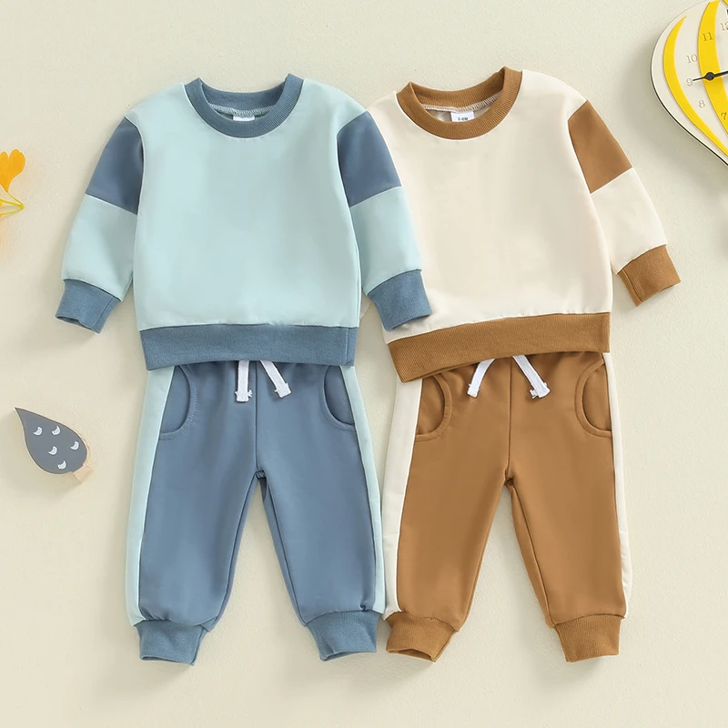 

Toddler Baby Boy Clothes Sets Contrast Colors Long Sleeve Sweatshirt and Elastic Sweatpants 2 Pieces Fall Track Suit Outfits