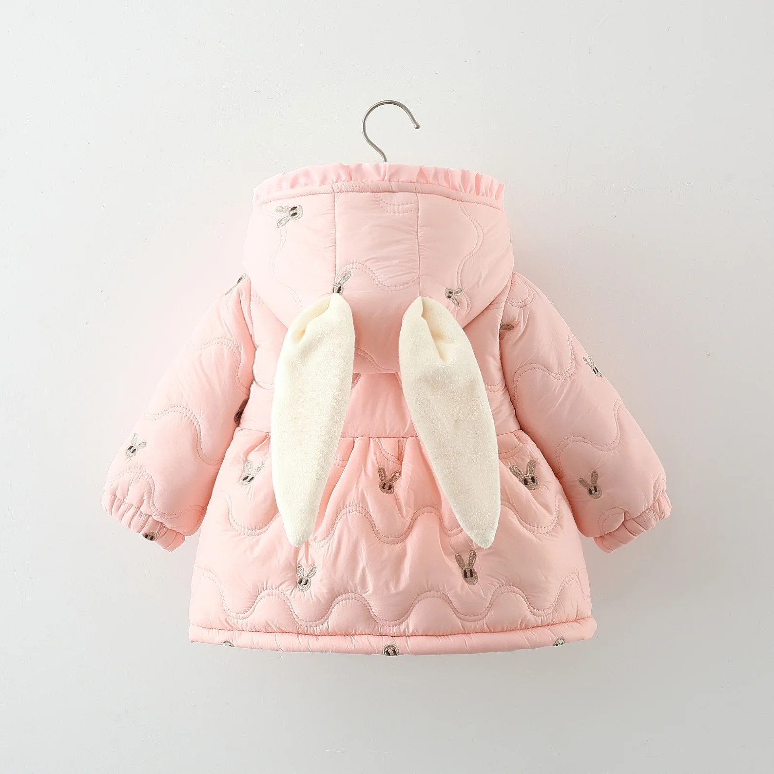 9 Months -3 Years Old Winter New Cartoon Rabbit Baby Girl Coat, Thick And Warm Children\'S Long Sleeved Clothes With Free Rabbit