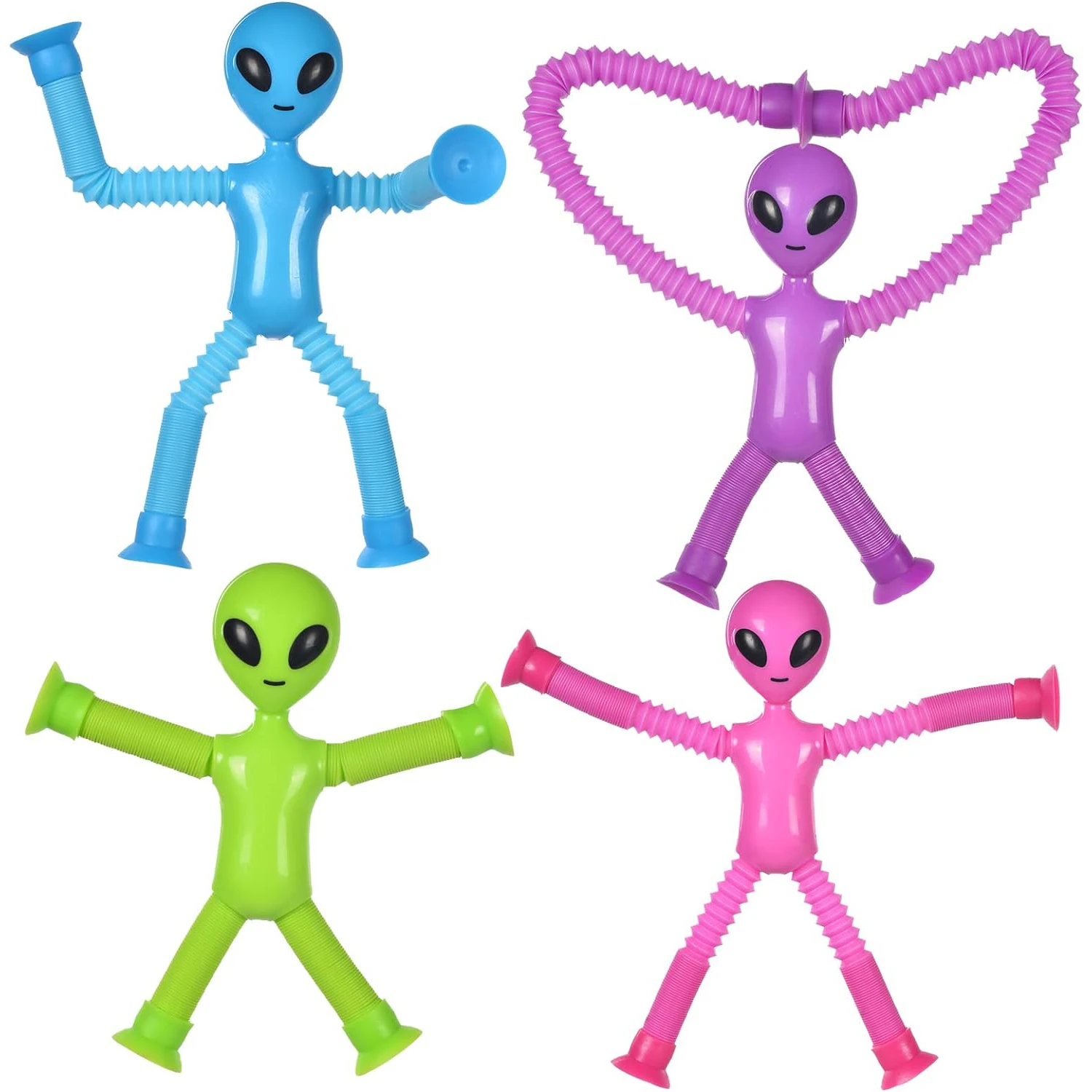 4 pieces of luminous versatile suction cups, alien children's puzzle and stress relief toys, telescopic tube DIY venting artifac